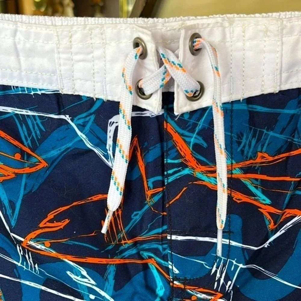 Brand New Oshkosh Swim Shorts Navy Blue Orange Graphic Shark Print Swim Trunks